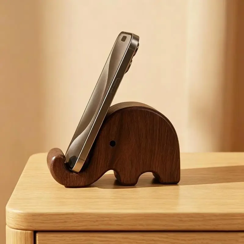Desk Accessories - ที่วางโทรศัพท์ไม้เนื้อแข็งวอลนัทสีดำดีไซน์สร้างสรรค์ ที่วางการ์ดตั้งโต๊ะเรียบง่าย ของตกแต่งโต๊ะทำงานที่บ้านและสำนักงาน อุปกรณ์เสริมโต๊ะทำงานที่ใช้งานได้จริง ของขวัญ