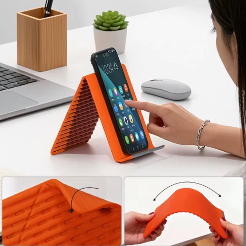 Desk Accessories - ขาตั้งโทรศัพท์แบบพกพาซิลิโคนสำหรับวางบนโต๊ะ แท็บเล็ต แล็ปท็อป ดีไซน์สร้างสรรค์ ยืดหยุ่น พับได้