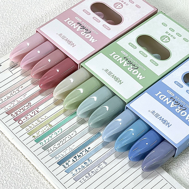 Pastel Highlighter Set Double Ended - ปากกาไฮไลท์ 4 ด้าม สีพาสเทลไล่เฉดแบบโมรันดี ปากกามาร์คเกอร์น่ารักสไตล์คาวาอี้ ปากกาเรืองแสงสำหรับนักเรียน