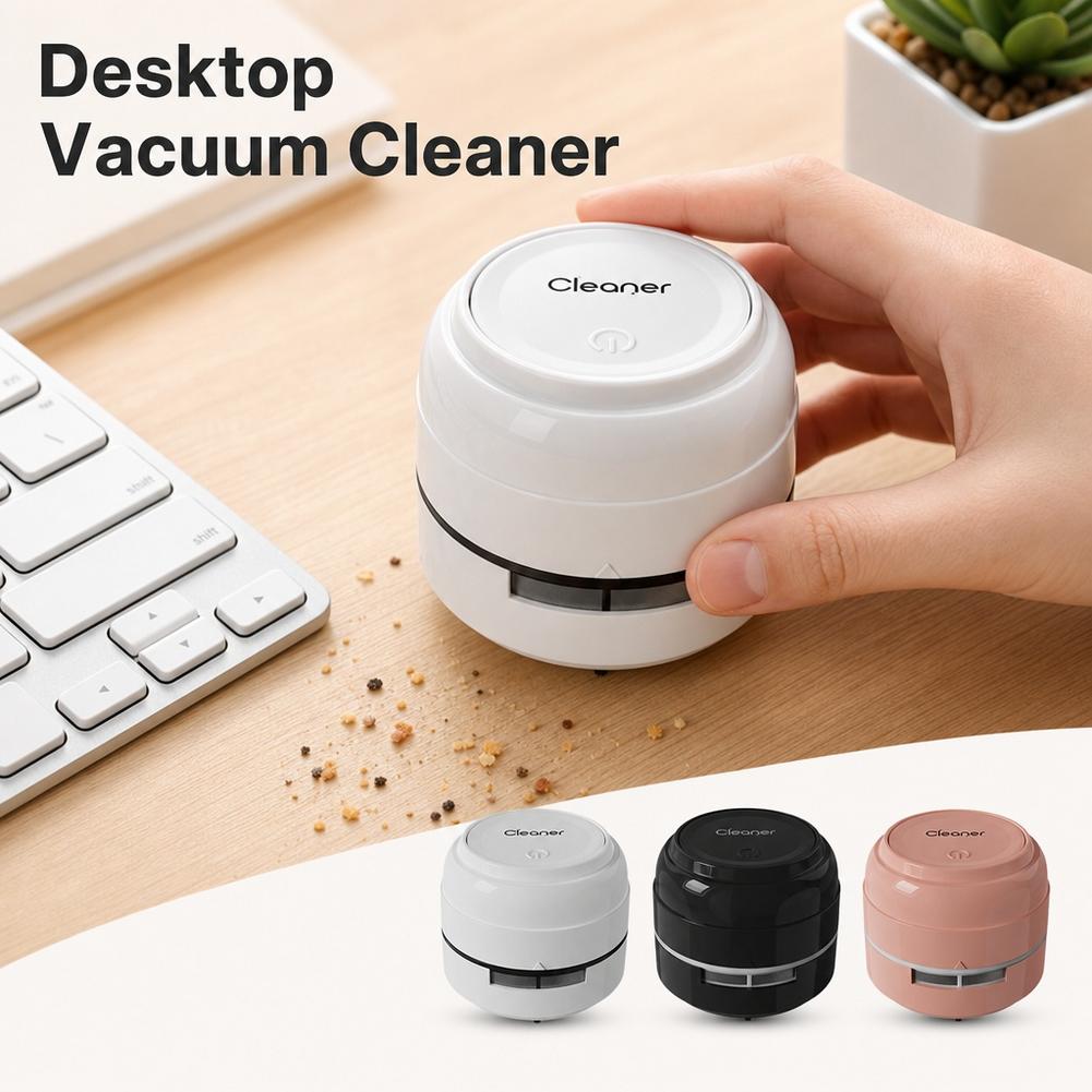Mini Desktop Vacuum Cleaner For Eraser Dust - เครื่องดูดฝุ่นตั้งโต๊ะขนาดเล็กไร้สายแบบพกพา สำหรับเก็บฝุ่นคีย์บอร์ดและเศษอาหาร ใช้แบตเตอรี่ สำหรับสำนักงาน บ้าน และรถยนต์