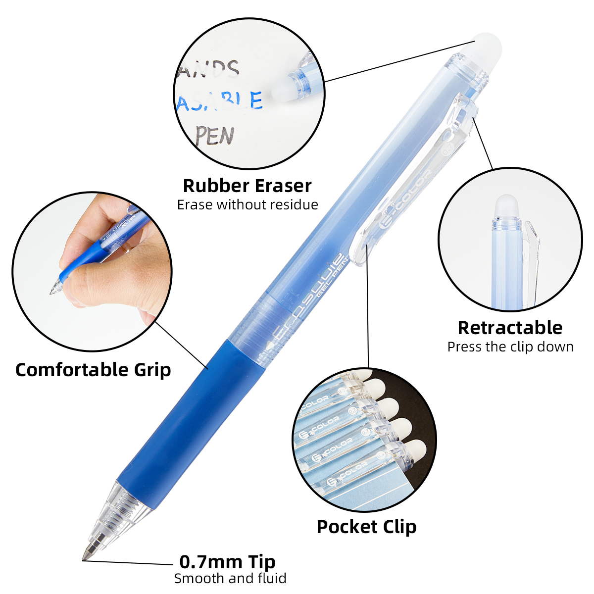 12 ชิ้น/ชุด ปากกาเจลลบได้แบบกด - Retractable Eraser Pen Click บทวิจารณ์และราคา