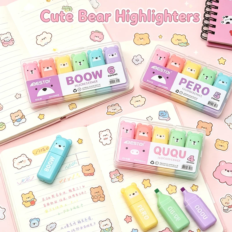 ชุดปากกาไฮไลท์ลายหมีคาวาอี้ เค - Pastel Highlighter Set Double Ended บทวิจารณ์และราคา